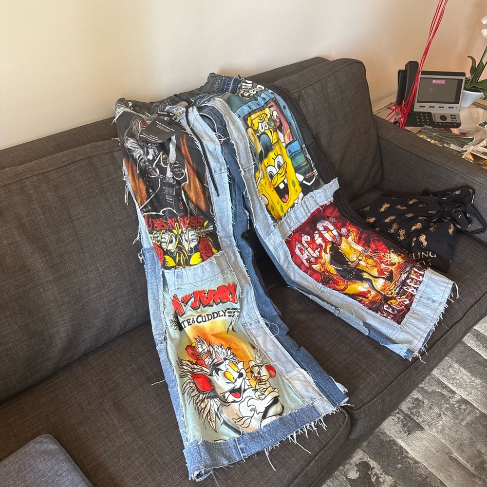 Patchwork Cartoon Print Flare Jeans - ONE OF A KIND - new with tags